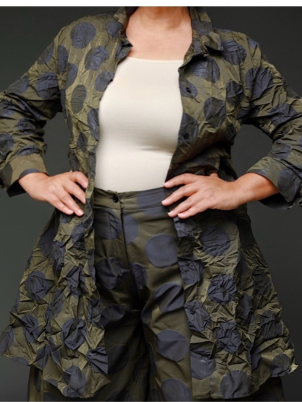 Women’s Olive Green Polka Dot Lightweight Jacket sun kim large